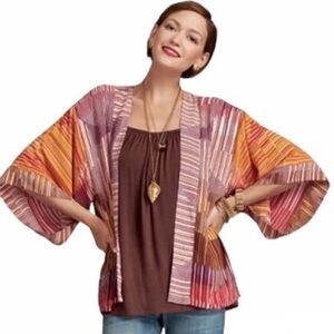 CAbi Mon Ami Kimono Cardigan Women's Sunset Stripe Size Medium boho, Flowy
